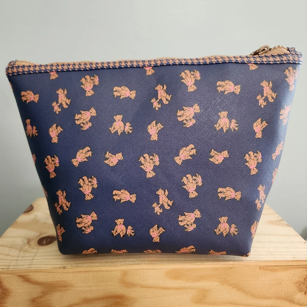 Dwell Studio Navy Teddy Print Cosmetic Zip Pouch NWT